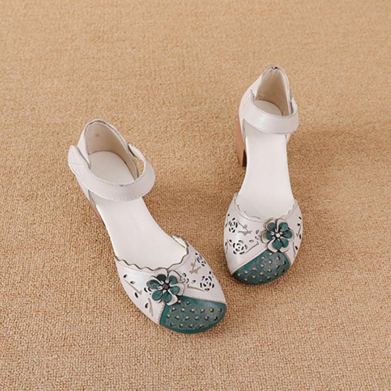 2025 Summer Genuine Leather Shoes Gladiator Sandals Women 4cm High Heels Classic Black Round Toe Hollow Ladies Sandals