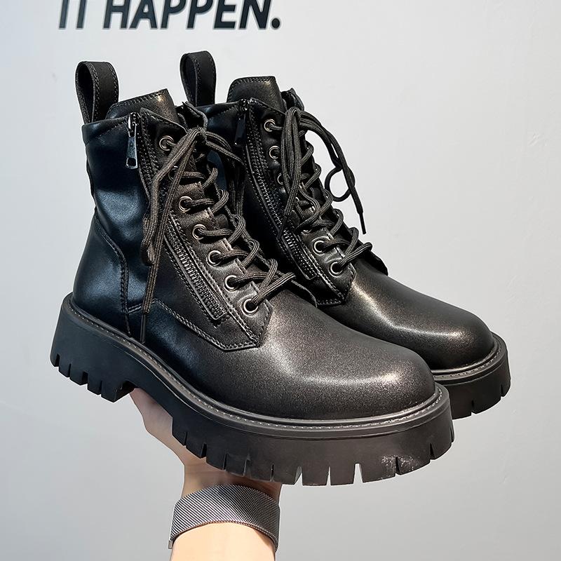 

Ботинки мартин мужские высокие кожаные туфли платформа молния рабочие ботинки локомотив средней высоты кожаные ботинки 1133-A 38 чёрный