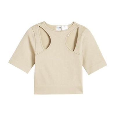 Dare To Muted Motion T-shirt Prążkowany Ażurowy Dopasowany Okrągły Dekolt Krótki Rękaw T-shirt Damskie Topy Off-White 627875-90