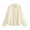 Womens Loose Fit Stand Collar Shirt 2026 Casual Long Sleeve Top Pure Color High Stretch