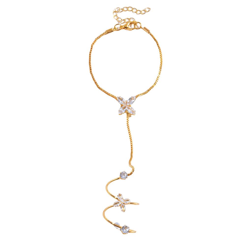 Luxury Zircon Flower Butterfly Bracelet for Women Fashion Adjustable Bracelet Ring Chain Minimalism Hand Chain Bracelets Jewelry