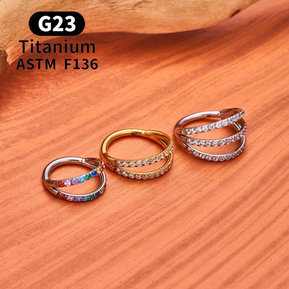 F136 G23 Titanium Nose Ring 16G Hinged Segment CZ Septum Clicke Daith Earrings Hoops Ear Cartilage Tragus Helix Piercing Jewelry