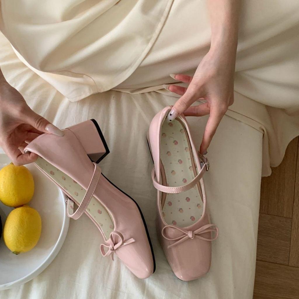 2025 Nové francouzské Mary Jane s nízkým výkrojem a mašlí, kožené podpatky - Elegantní jarní styl