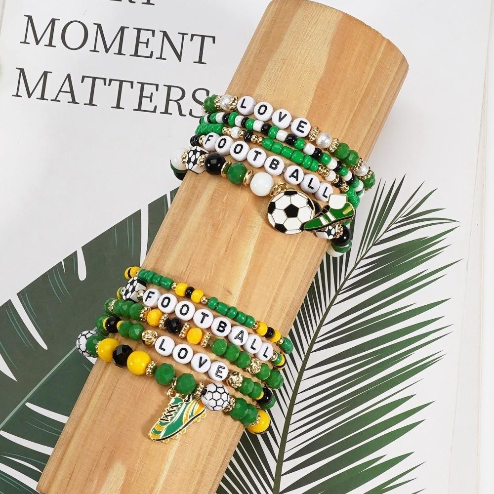 5pcs/set Creative Soccer Fan Stackable Bracelet Shoe Individualistic Bracelet Set Mix-and-match Green Handmade Beaded Hand Chain