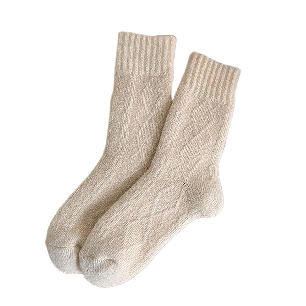 Winter Warm Retro Women Socks Diamond Check Thicken Women Pile Socks Thermal Solid Color Warm Wool Crew Socks