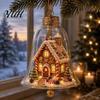 Vintage Christmas Tree Decor 3D Bell Ornament, Winter Scene Clear Decoration with Santa Holiday Home Atmosphere Enhancements Snowman Reindeer