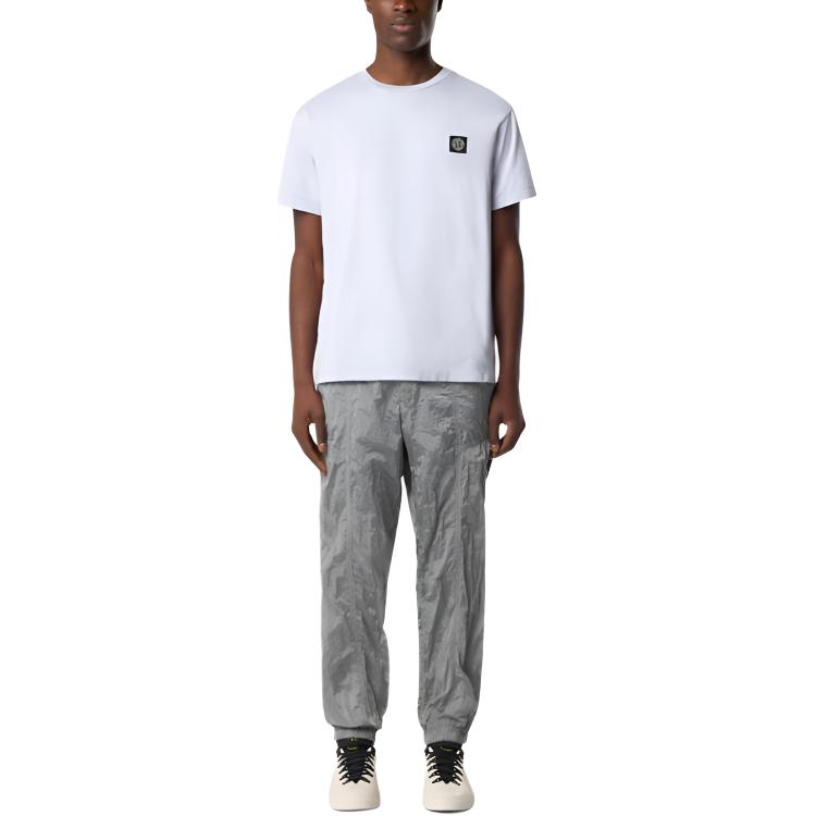 STONE ISLAND Ss25 Gładki Ścieg Naszywka z Logo Wygodny Dopasowany Okrągły Dekolt Prać Bawełna Jednolity Kolor Krótki Rękaw T-shirt Męski T-shirt K1S1521000-39S0013-V0088