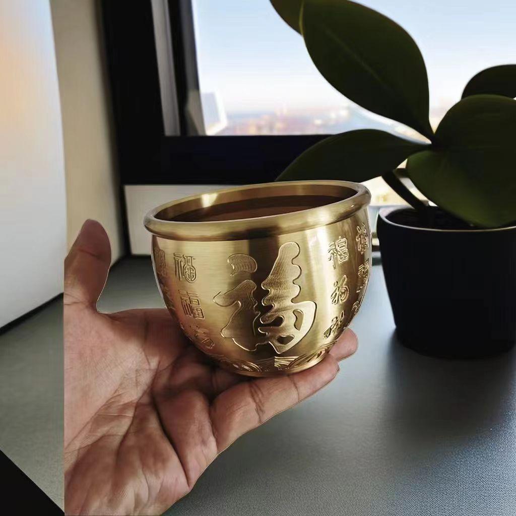 

Tangteng Brass Lotus Baifu Cylinder Fine Carving Craft Desktop Blessing Ornament Office Entrance Ornament Crafts