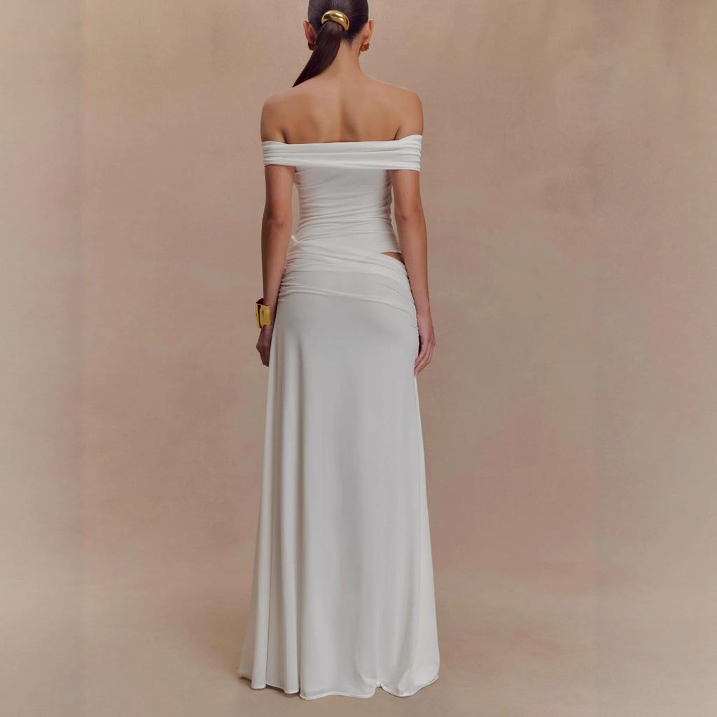 Women's new fashion hollow pleated shoulder dress slim streamer sexy European and American style hip skirt