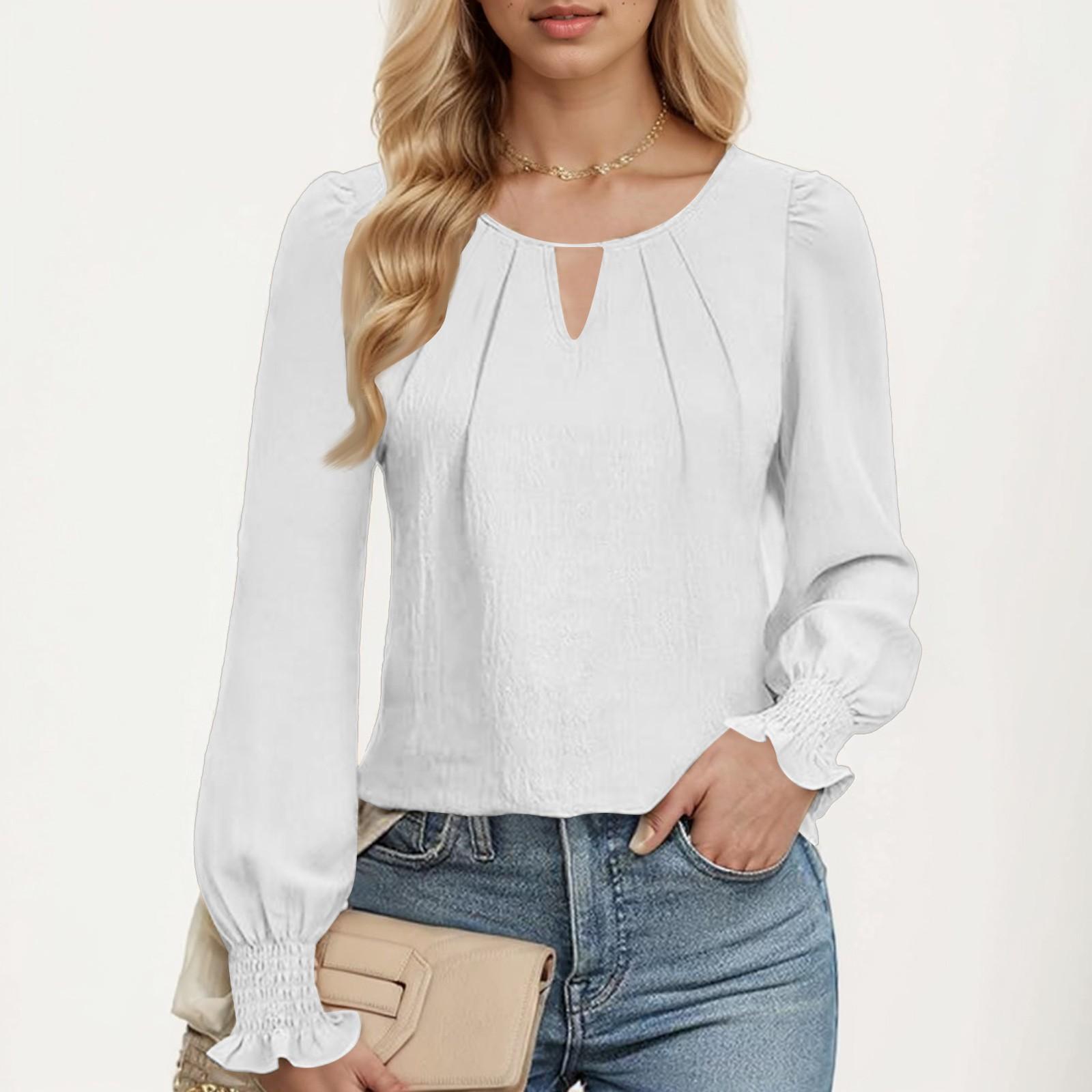 

Женские топы с длинным рукавом, модные повседневные плиссированные рубашки с замком XL белый