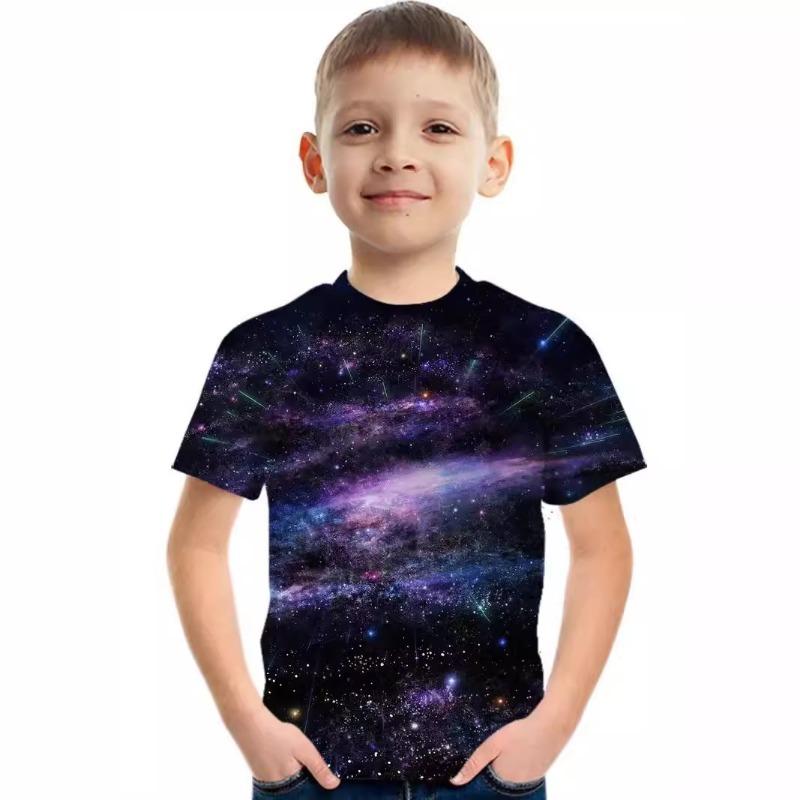 Tricou cu mânecă scurtă pentru băieți, cu imprimeu astronaut și cer înstelat, haine de vară, tricou cu mânecă scurtă pentru copii