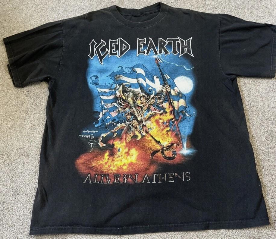 Vintage Iced Earth Shirt 1999 Alive In Athens Tour Unisex T-Shirt L