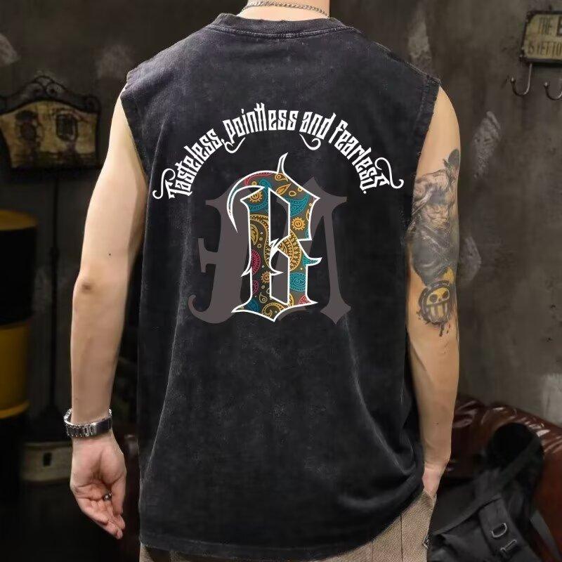 

Летний повседневный жилет с принтом для мужчин, свободная футболка без рукавов большого размера, спортивная майка, свитшот, трендовая мужская одежда, топ 5XL серый