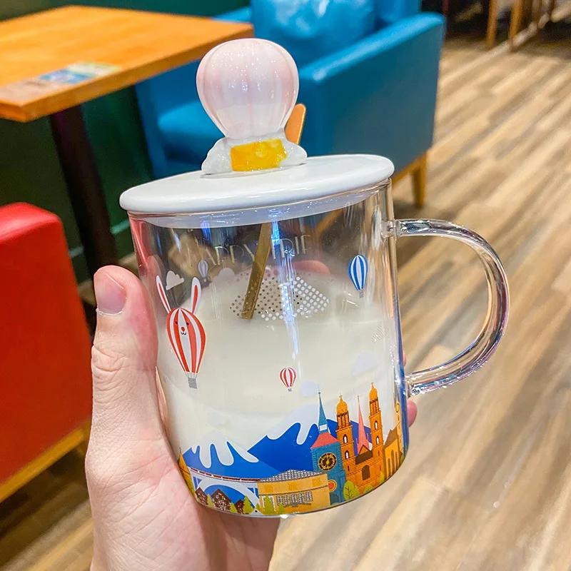 Transparent Hand Drawn Balloon Castle Glass Mug Coffee Cup Tea Cups and Mugs Funny Drinkware Kitchen Dining Bar Home Garden