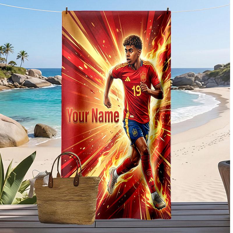 Lamine Yamal Personalisiertes Bedrucktes Strandtuch Fußball Logo Unterstützung Benutzerdefinierter Name Text Saugfähiges Handtuch Für Sport Reisen Besonderes Geschenk