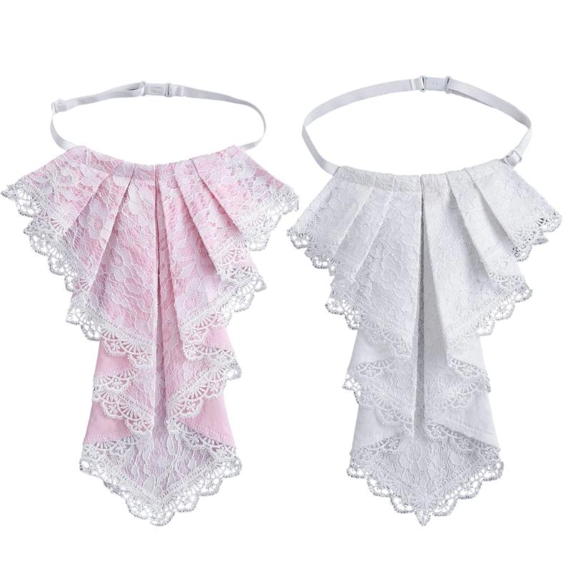2Pcs Victorian Lace Drape Faux Collar Courtstyle Jabot Neckpiece Decorative Collar for Fomal Event and Cocktail Party 1