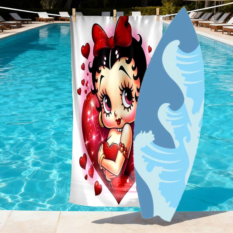Betty Boop Print Beach Towel Design, Soft, Lightweight. for Home Bathroom, Spa, Pool, Yoga, Surfing, Camping, Gift for Family, Friend