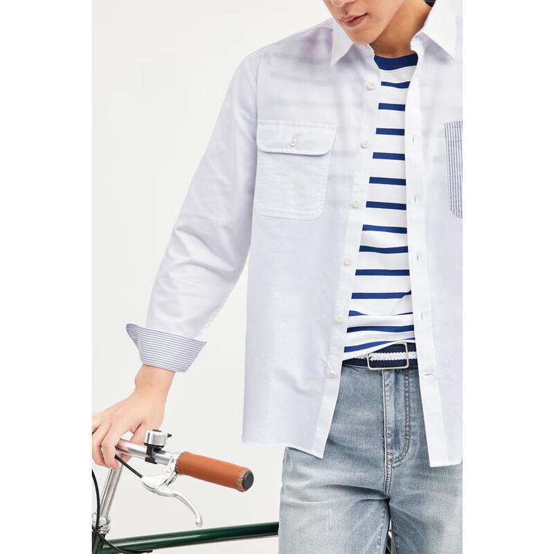 SEPTWOLVES Men's Striped Patch Pocket Casual Long-Sleeve Shirt