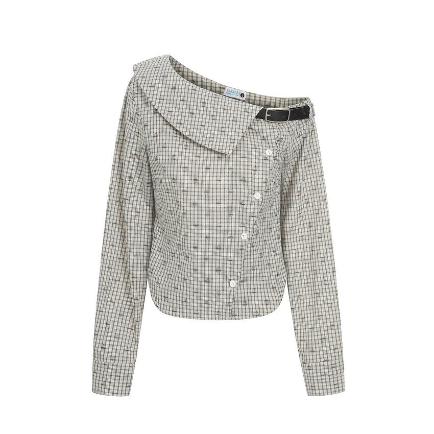 Girls  Spring 2026 American Retro Plaid One-Shoulder Bodycon Crop Top Small абрикосовый