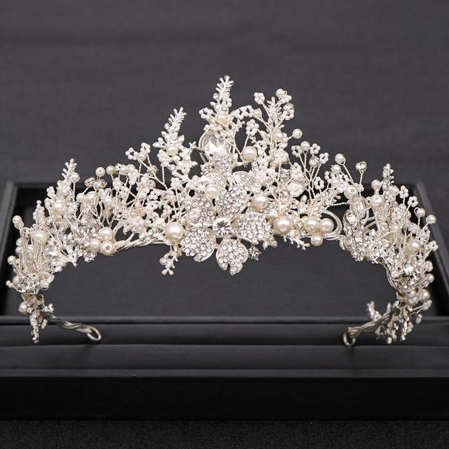 Trendy Handmade Wedding Crown Baroque Rhinestone Pearl Crystal Headband Wedding Hair Accessories Bridal Crown