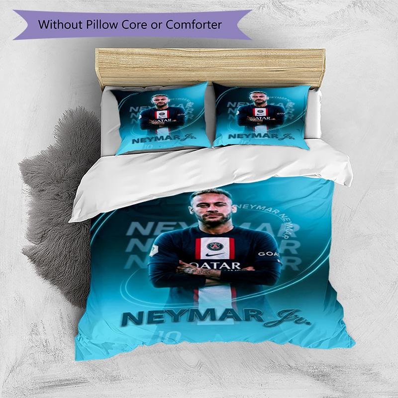 Messi Neymar Qatar Goat Personalized Name Bedding Set,Comfort Bed Linen for Boys Room Decoration,Perfect Gift for Match Fans,Wrinkle Resistant Duvet C