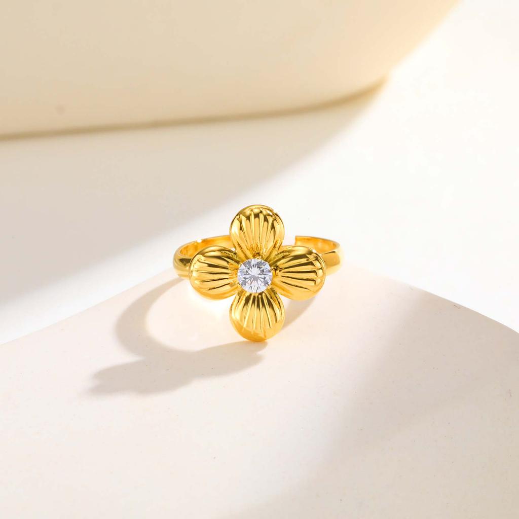 Stainless Steel Zircon Bow Flower Butterfly Ring for Women,18K Gold Plated Bowknot Opening Rings,Fashion Jewelry Gifts