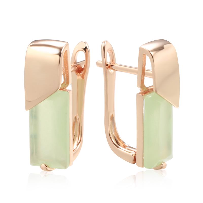 Proste geometryczne zielone kolczyki z cyrkoniami dla kobiet, modna, codzienna biżuteria na imprezę