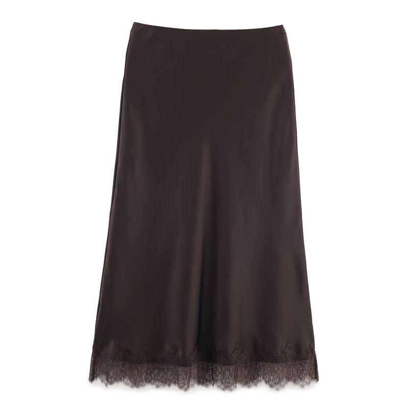 

Kaslead New Arrival Women s Clothing Fashion Style Fashion Lace Silk Satin Texture Midi Dress 4391538 Brown M