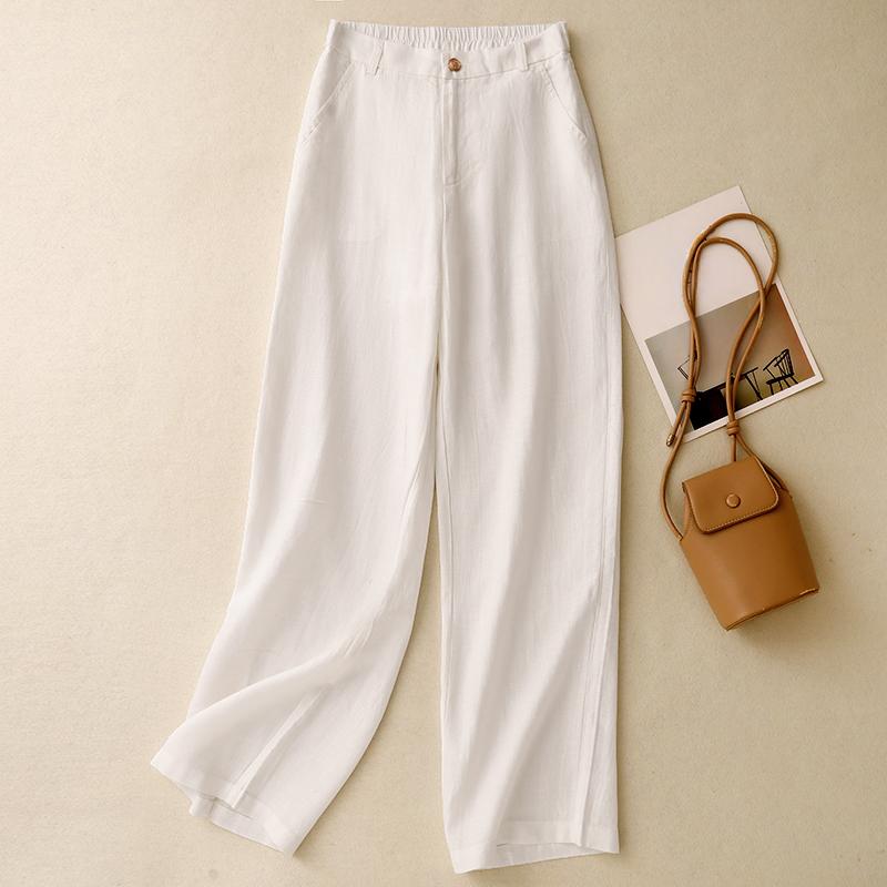 

DIMANAF Summer 2025 Plus Size Women Vintage Linen Casual Loose Wide Leg Pants Basic Elastic High Waist Pants Long Trousers XL білий