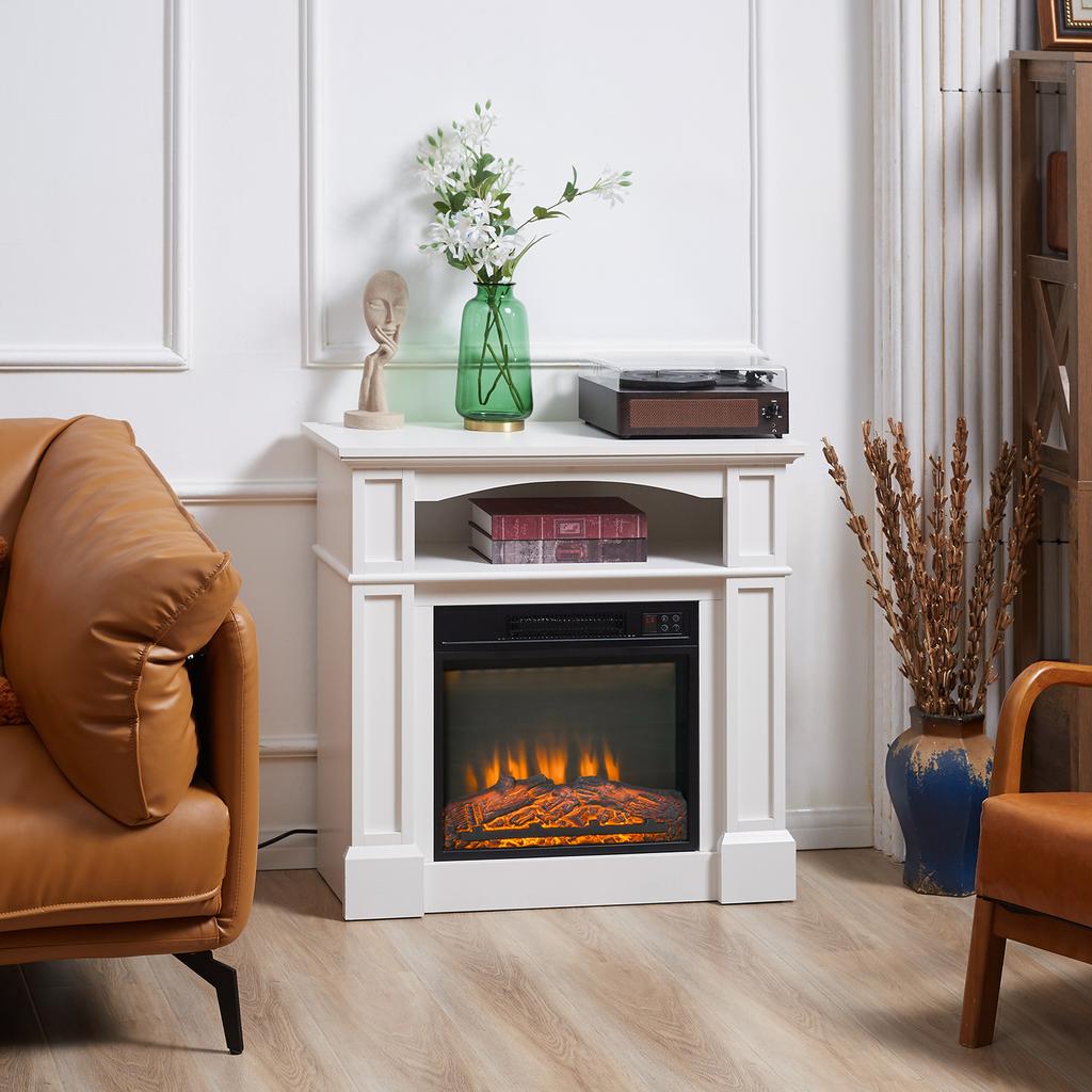 Elektrischer Kamin LED-Flammeneffekt einstellbare Helligkeit mit Fernbedienung - 1800 W - 80,5 x 32,3 x 80,5 cm weiß