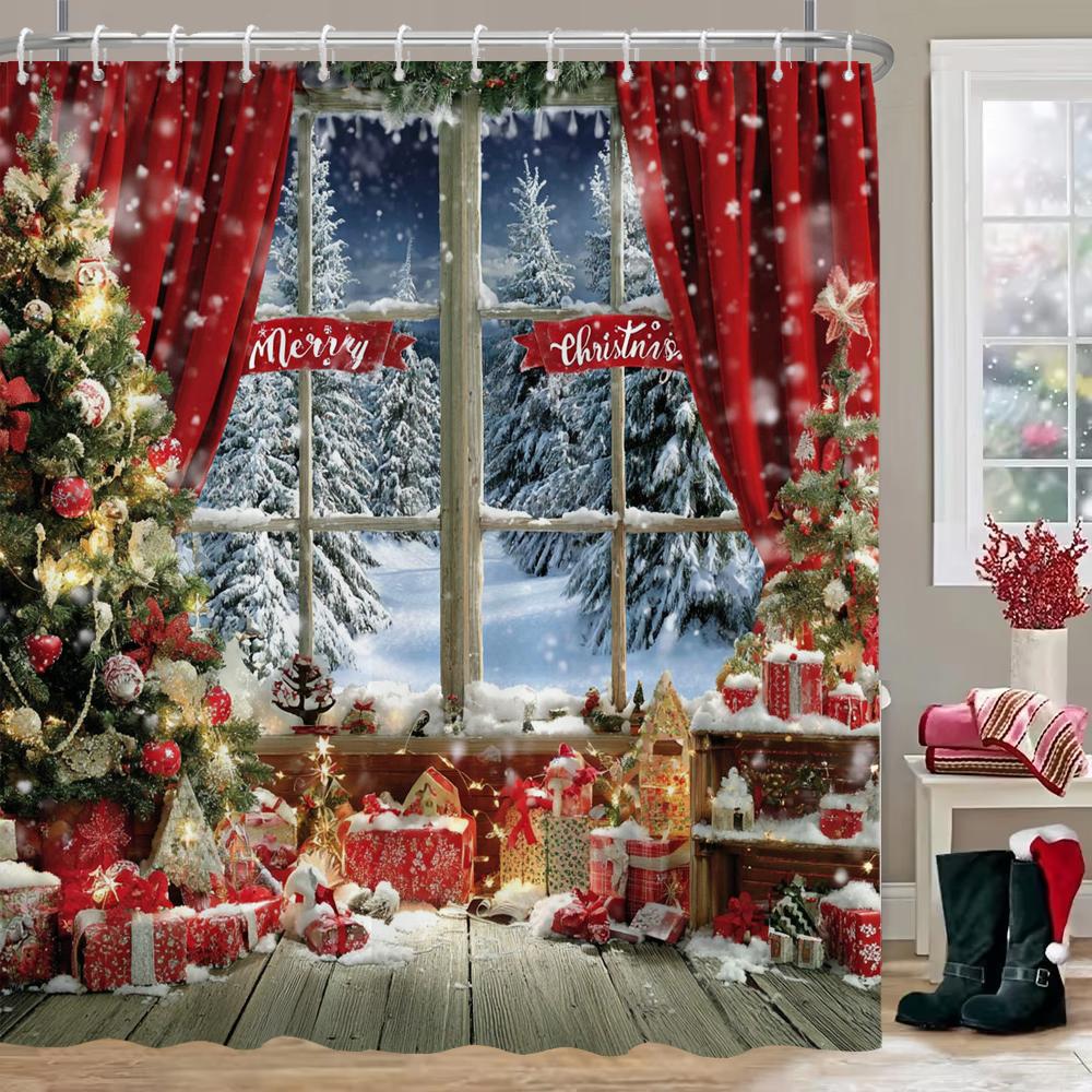 Christmas Colorful Lights Decoration Gift Star Shower Curtain, Bathroom Curtain,Christmas decorative tapestry, wall hanging