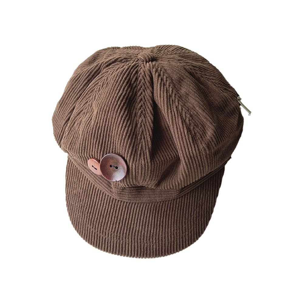 Fashion Retro Button Corduroy Octagonal Cap For Women Painter Artist Hat Japanese Girls Brown Peaked Caps Autumn Winter Berets