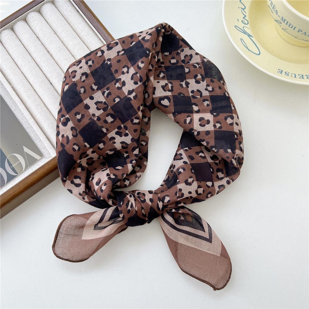 55 Leopard Print Cotton And Linen Silk Scarf Women'S Small Square Scarf Neck Protection Headscarf Decorative Scarf Fashionable Foreign Style Scarf