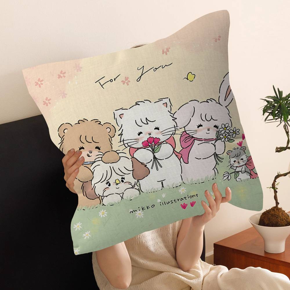 M-Mikko Illustrations Pillow Covers Cartoon Sofa Decorative Home Double-Sided Printing Short Plush Cute Cushion Cover