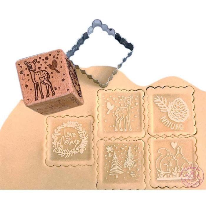 Kit pour biscuit - SCRAPCOOKING - Bois - Découpoir 6,7x6,7cm - Tampon 6x6cm