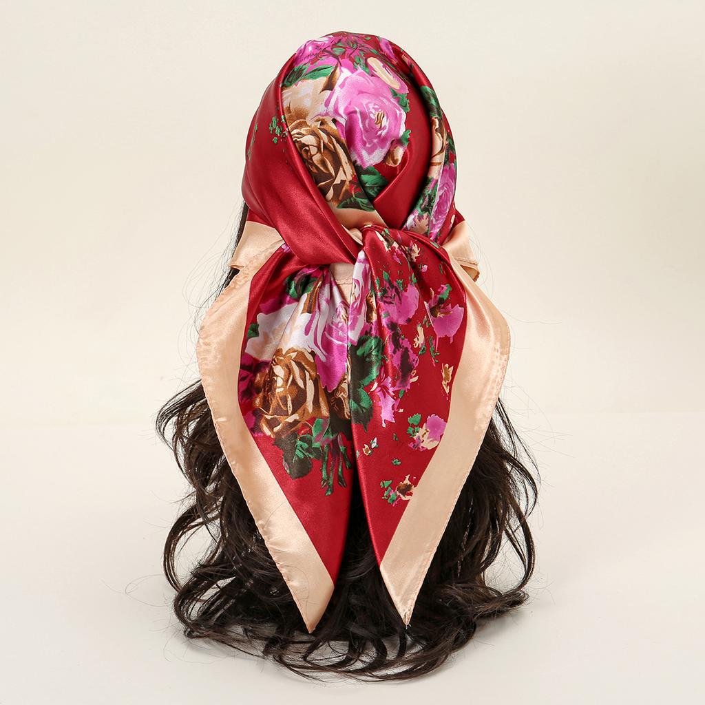 90*90cm Women Scarf Silk Feeling Hair Neck Square Brand Office Bandanna Muffler Waiter Flight Attendants Handkerchief Rings Wrap