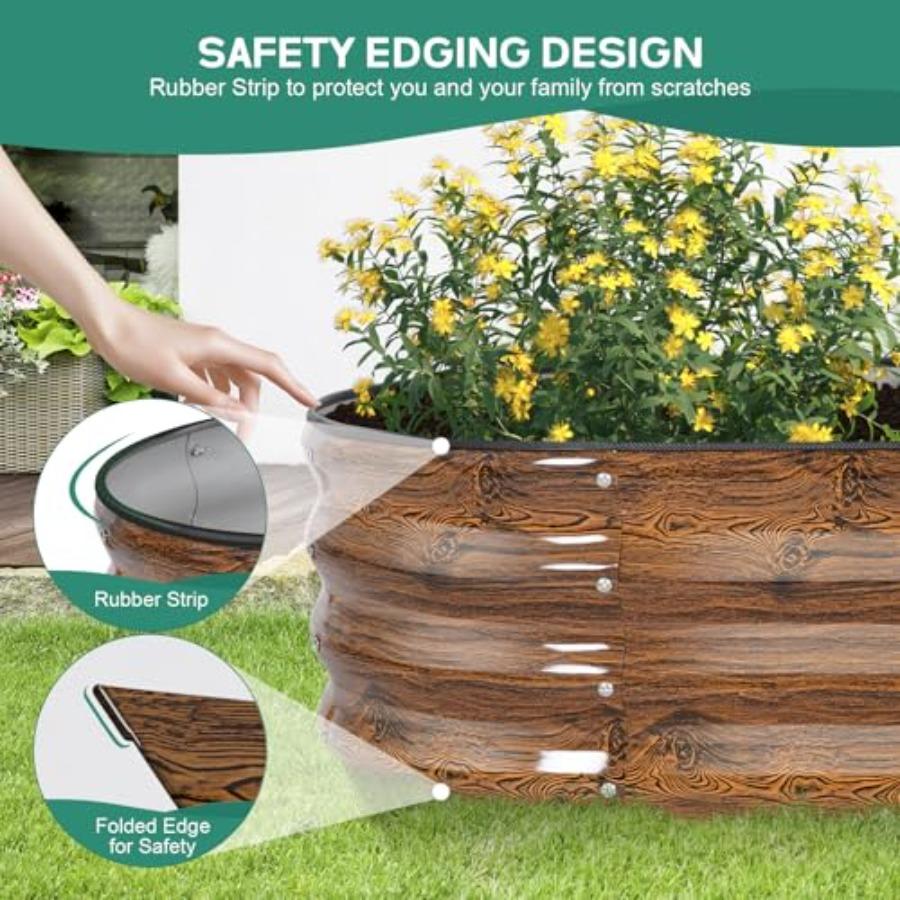 Galvanized Raised Garden Bed 4×2×1ft 2 Packs Planter for Gardening Oval Metal Box with Safety Edging and Gloves for Vegetables