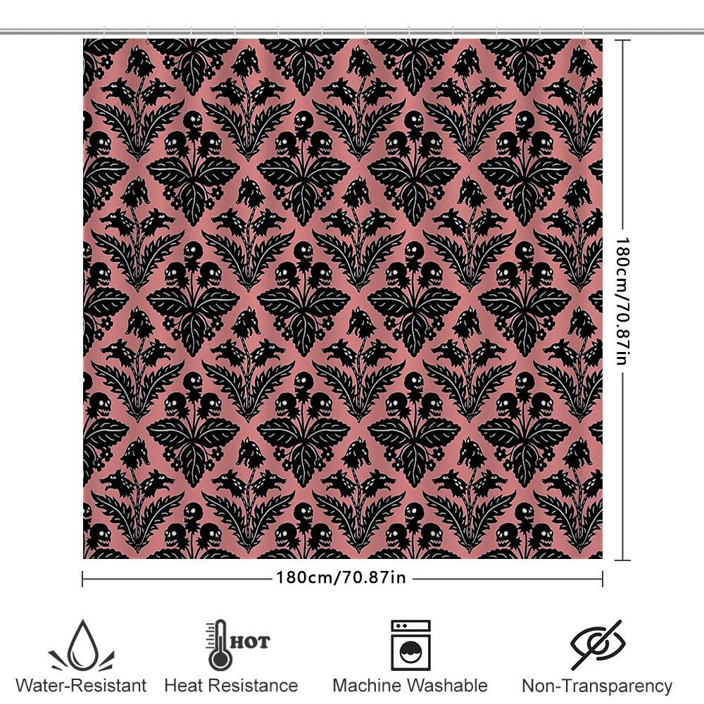 Gothic Floral Shower Curtain Vintage Dark Damask Pattern Bathroom Decor Elegant Black Backdrop Waterproof Washable Home Textile