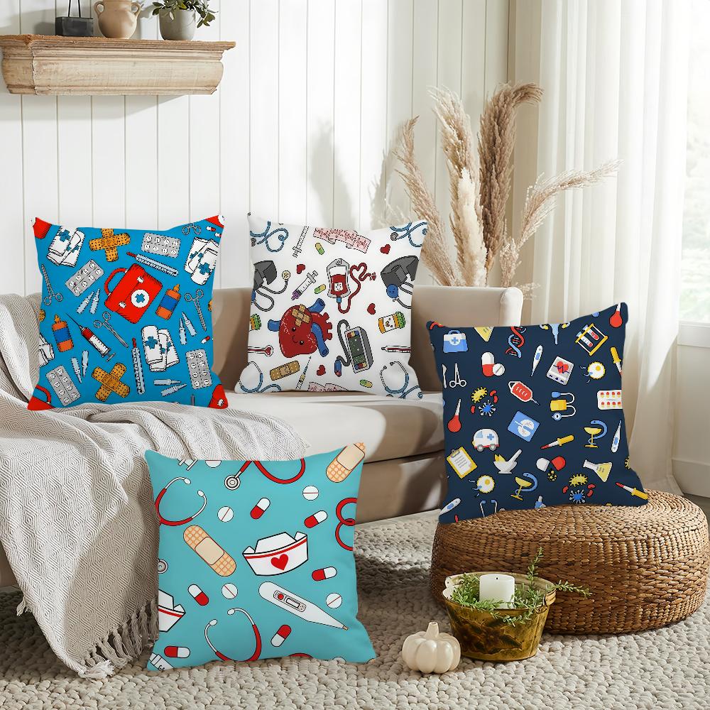 Cute Cartoon Medical Print Pillow Case Office Cushions Suitable For Sofa Car Bedroom Decorative Cushion Cover