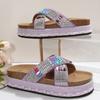 2026 Summer Plus-Size Colorful Rhinestone Wedge Flip-Flops for Women