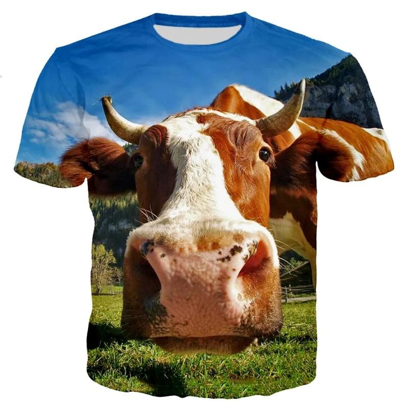 Summer Popular Cute And Fun Animal Cow Print Men's Casual Fashion T-shirt With Round Neck Plus Size Comfortable Short Sleeves