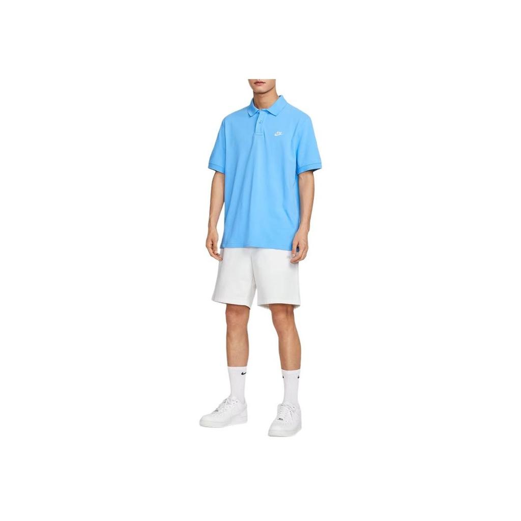 Nike Logo Embroidered Button Short Sleeve Loose Polo Shirt Men Polo Shirts Blue FN3895-412