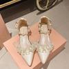 Baotou Sandals New Summer Toe Lace Pearl Night Single Shoes Retro