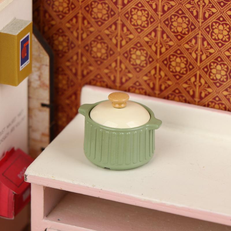 

[JN] 1/12 Miniature Dollhouse Kitchen Butter Colored Soup Pot Model Kitchenware Decoration Dolls House Micro Scene Ornament зелёный