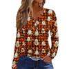 Haut T-shirt Décontracté Mode Femme Imprimé Halloween Col en V Bouton Bordure Manches Longues