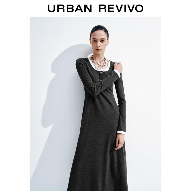 

UR 2025 Women s Colorblock Faux Two-Piece Slim-Fit Long Sleeve Dress XL