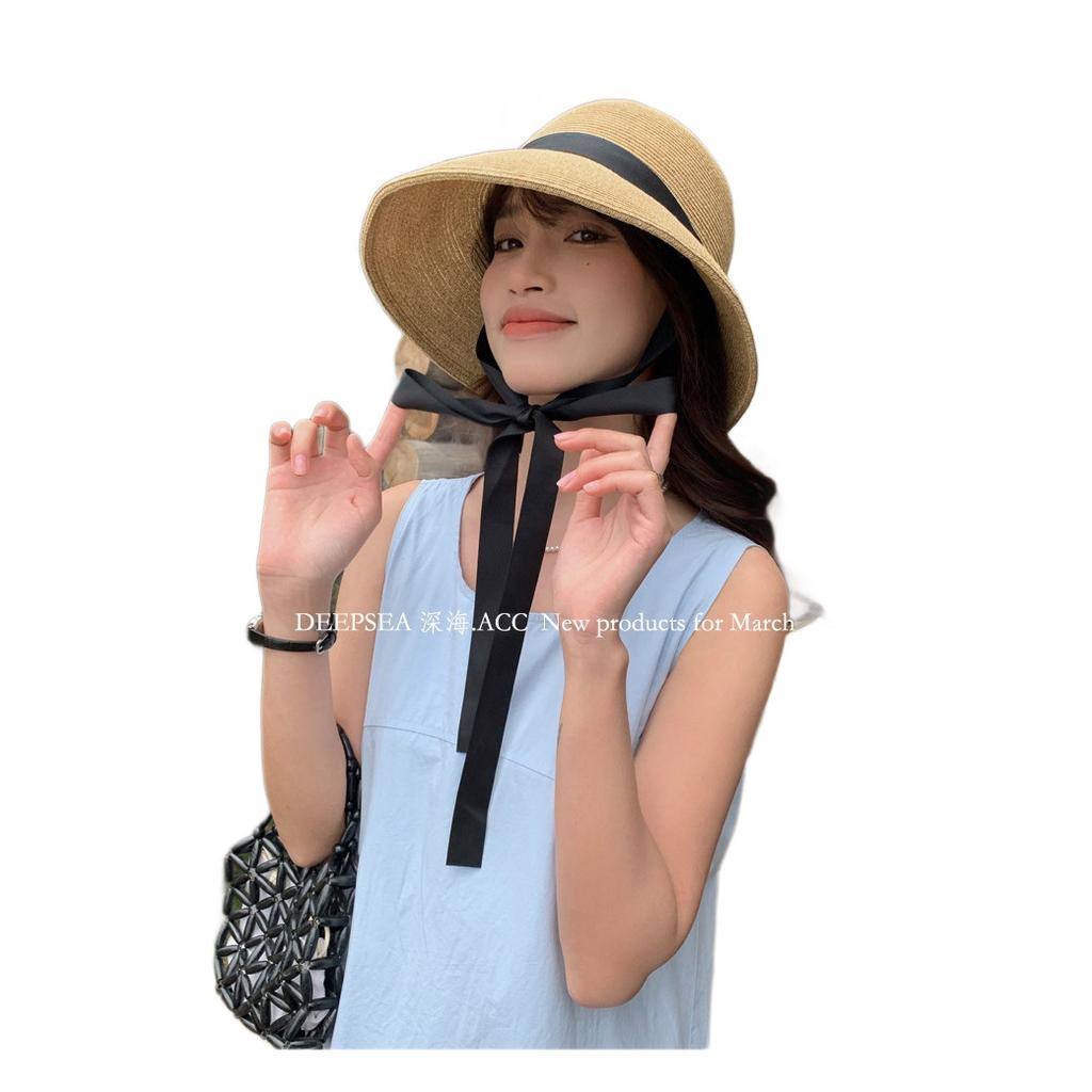 French sunscreen straw hat women's summer big brim sun hat beach foldable versatile hat women's sunscreen hat summer