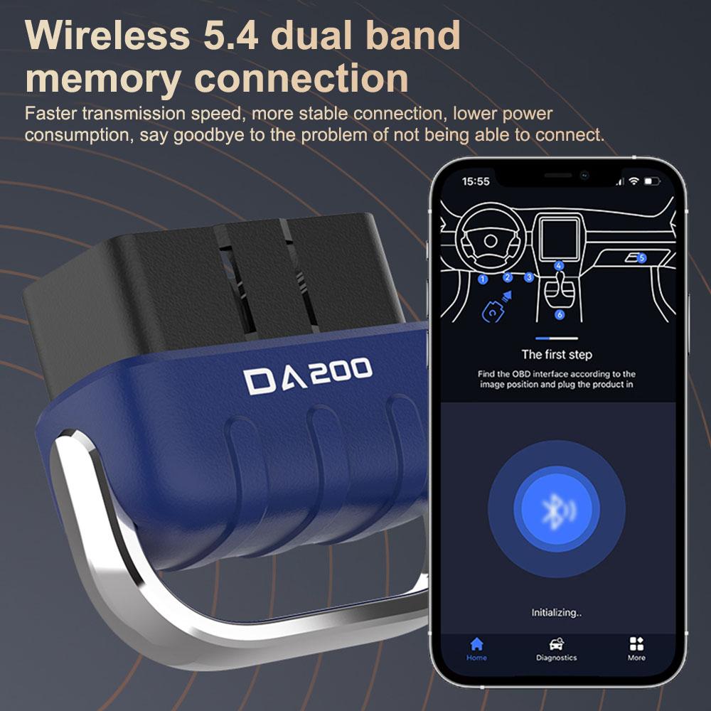 DA200 AI OBD 2 Scanner Code Reader Car Battery Tester Fault Code Erase Car Diagnostic Tools On Dashboard Display Bluetooth 5.4