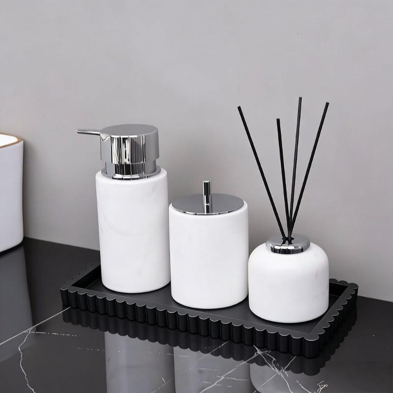 Sink-Side Tray for Bathroom or Kitchen Counter, Freestanding Catchall with Raised Scalloped Border for Soap and Bottles