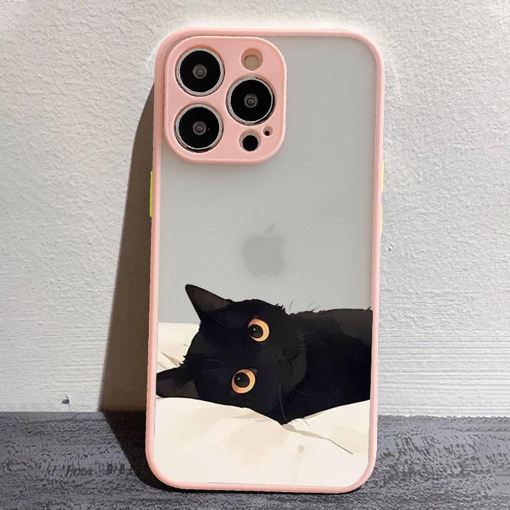 Funny Black Cat Phone Case for IPhone 15 14 13 12 11 X XR XS XSMAX 8 7 Plus Mini Pro Max Cute Soft Black Phone Cover